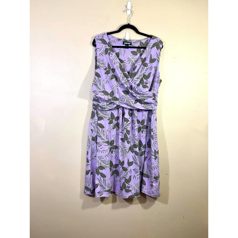 Lands End Floral Faux Wrap Midi Dress XL Purple Cottage Beach Vacation Tropical